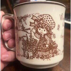 Vintage Strawberry Shortcake Coffee Mug Cup  Brown & Cream Japan